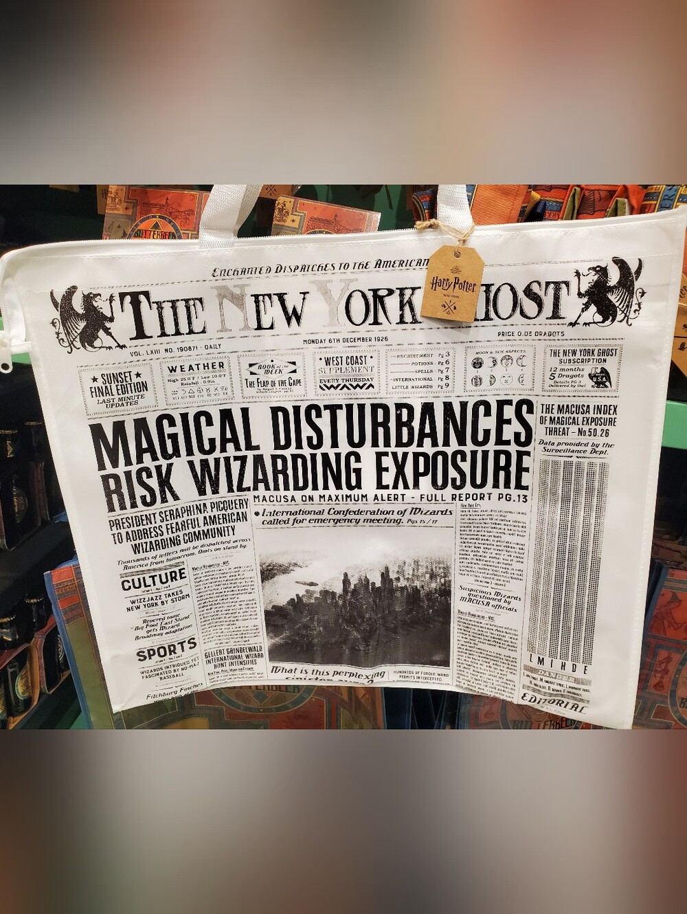 Harry Potter NEW YORK NYC Tote Plastic Shopper Zip Bag L Newspaper / Reusable